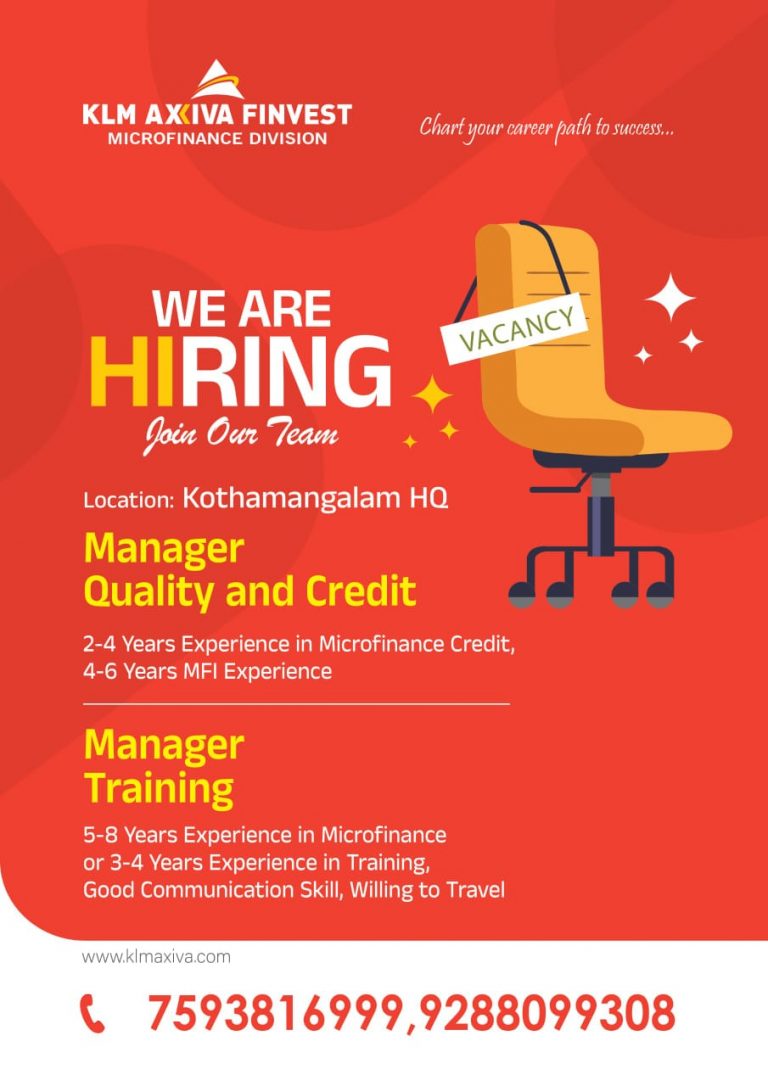 Job Openings at KLM Axiva Finvest. Ernakulam jobs. jobs in Kerala