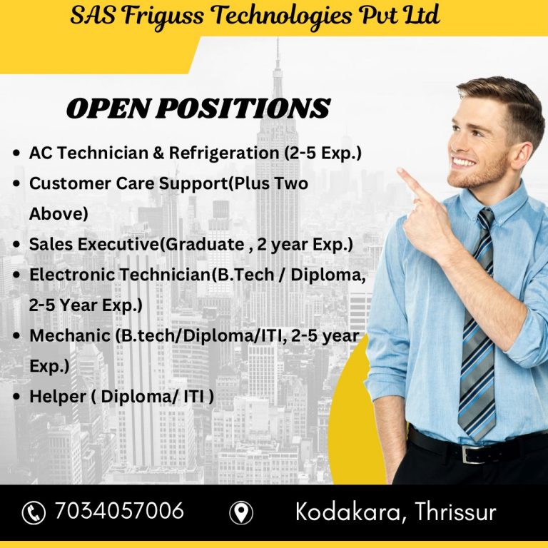 Jobs in Thrissur, Kodakara. Multiple Job Vacancies.തൃശ്ശൂര്‍ കൊടകരയിലേക്ക് നിരവധി ഒഴിവുകള്‍. പ്ലസ് ടു മുതല്‍ അവസരങ്ങള്‍